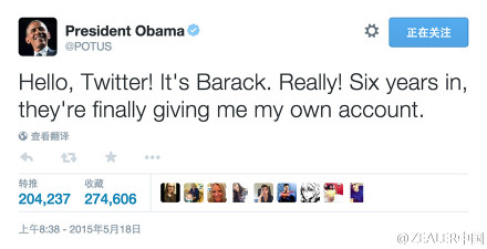 奥巴马Twitter @POTUS 奥巴马Twitter账号