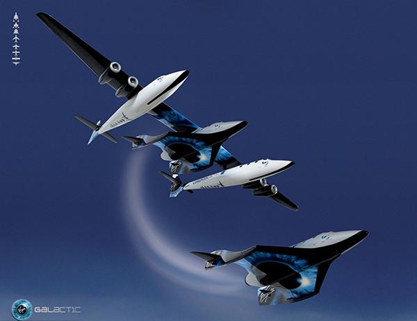 “宇宙飞船2号”（下）与运载飞机分离时的效果图。 东方IC 资料