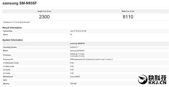 三星新机皇Note 7 edge跑分首曝！Exynos 8893实力首现