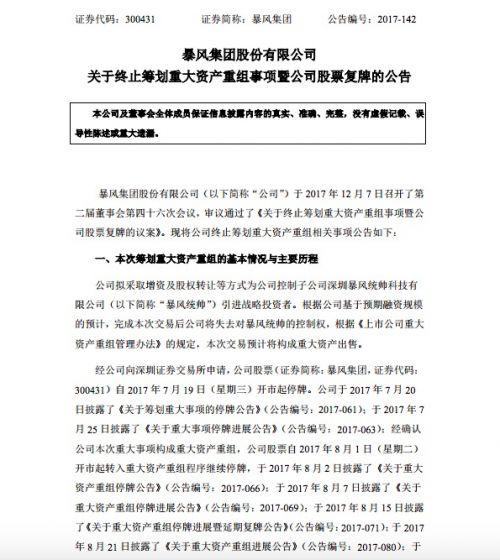 暴风集团完成重大资产重组 今日开盘一字涨停